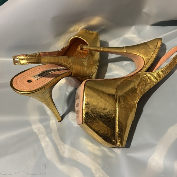 Gianmarco Lorenzi Summer Collection Gold Leather Italian Platform.  NEW Size 39. - Picture 4 of 6
